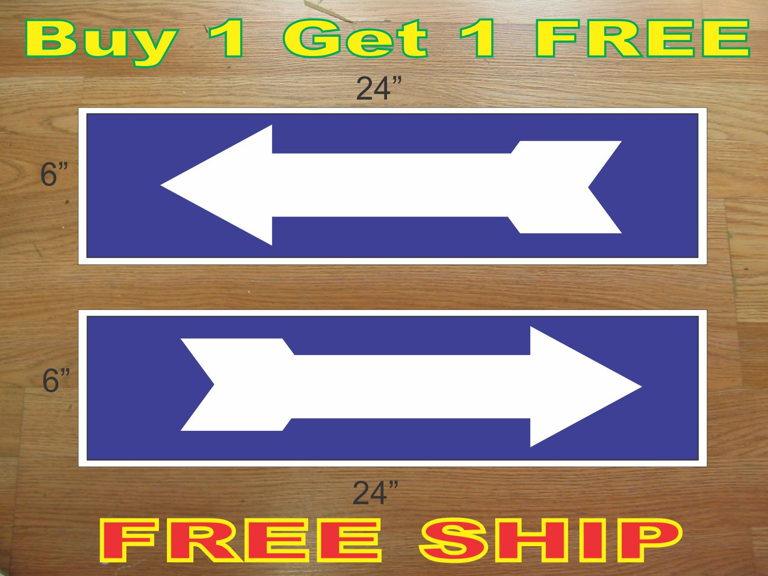 White on Blue ARROW 6&Prime;x24&Prime; REAL ESTATE RIDER SIGNS Buy 1 Get 1 FREE 2 Sided