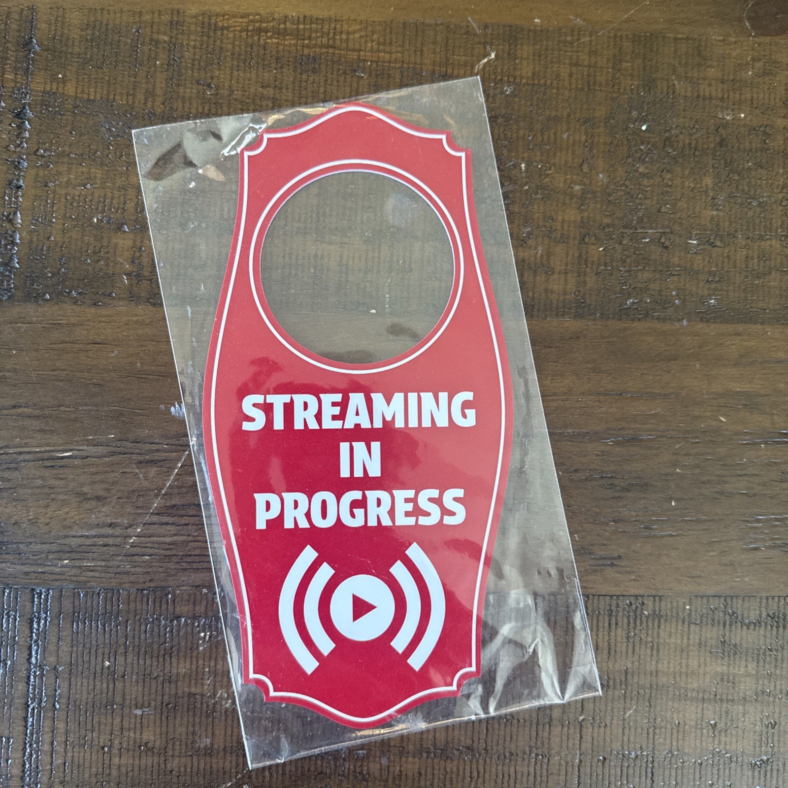 Streaming In Progress Door Hanger | House or Business Door Sign – Red, 4&Prime; x 8&Prime;