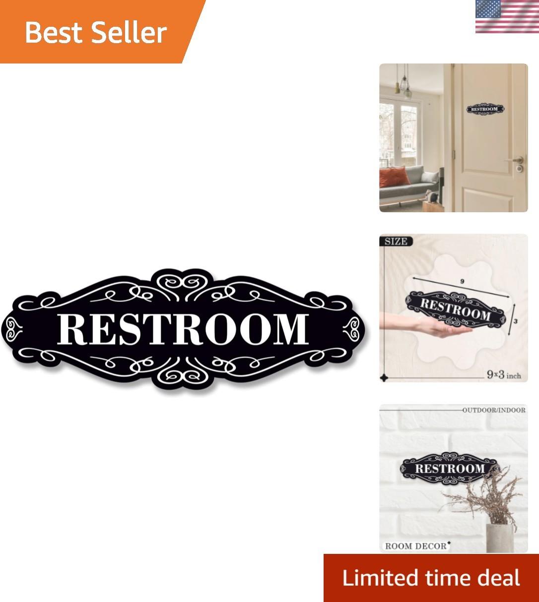Dibond 9×3 Inch Restroom Sign – Rustproof and Stylish for Instant Wall Placement