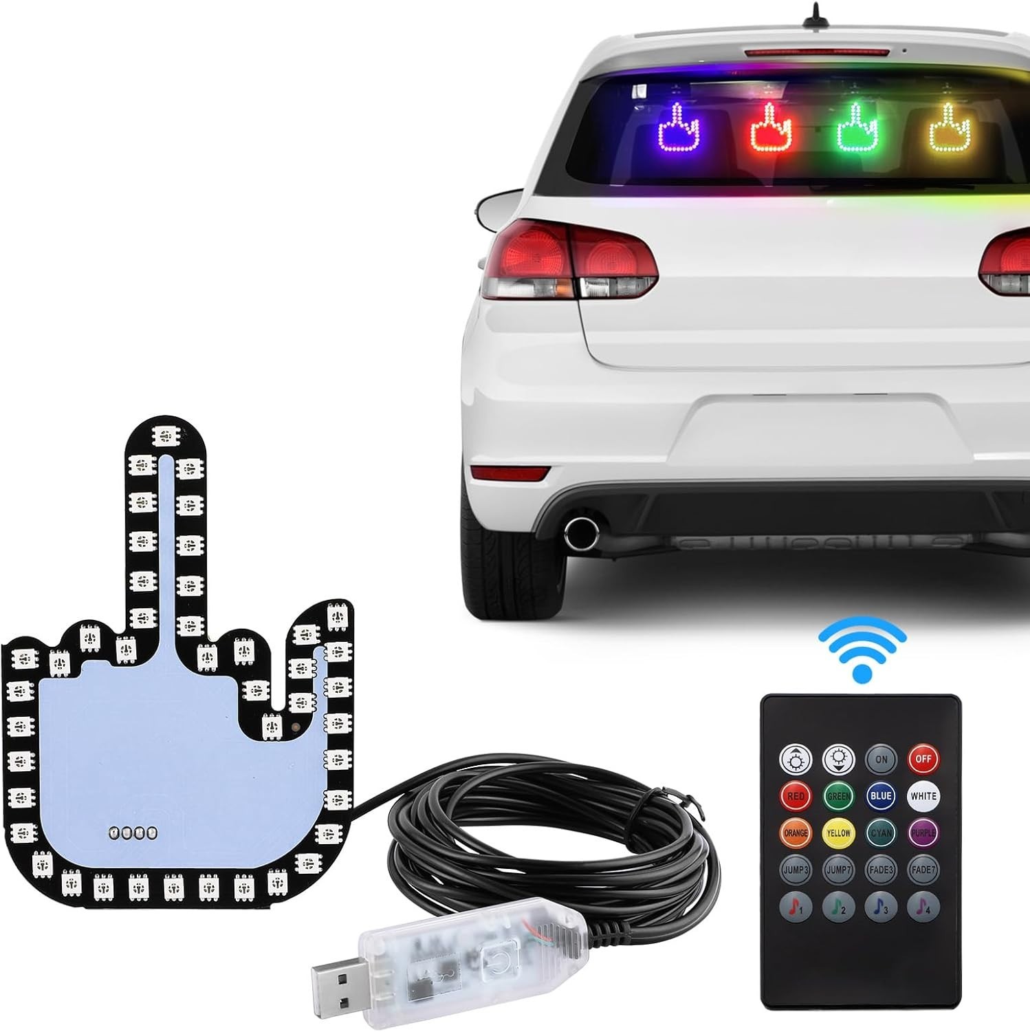 LED Car Window Gesture Light – Remote-Controlled 7-Color Finger Flicker