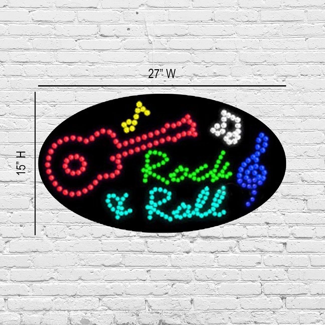 LED Rock & Roll Sign for Retail Displays | Light Up Sign | 15&Prime;H x 27&Prime;W x 2&Prime;D