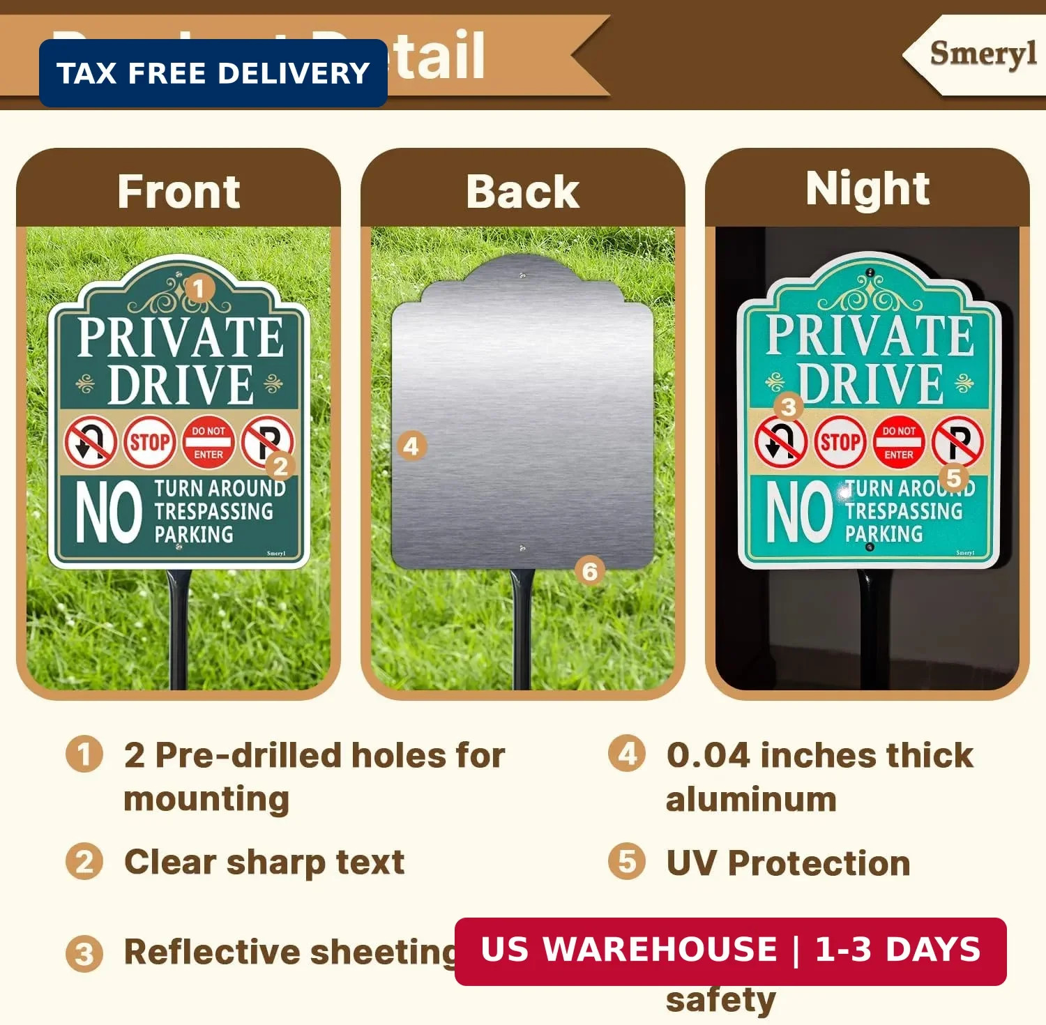 Private Drive No Turn Around Sign with 34.6&Prime; Stake for Yard, 12&Prime; x 10&Prime; Private D