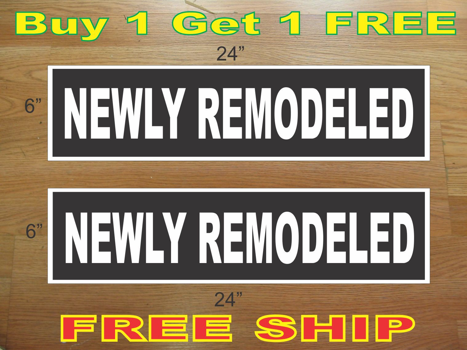 White on Black NEWLY REMODELED 6&Prime;x24&Prime; REAL ESTATE RIDER SIGNS Buy 1 Get 1 FREE