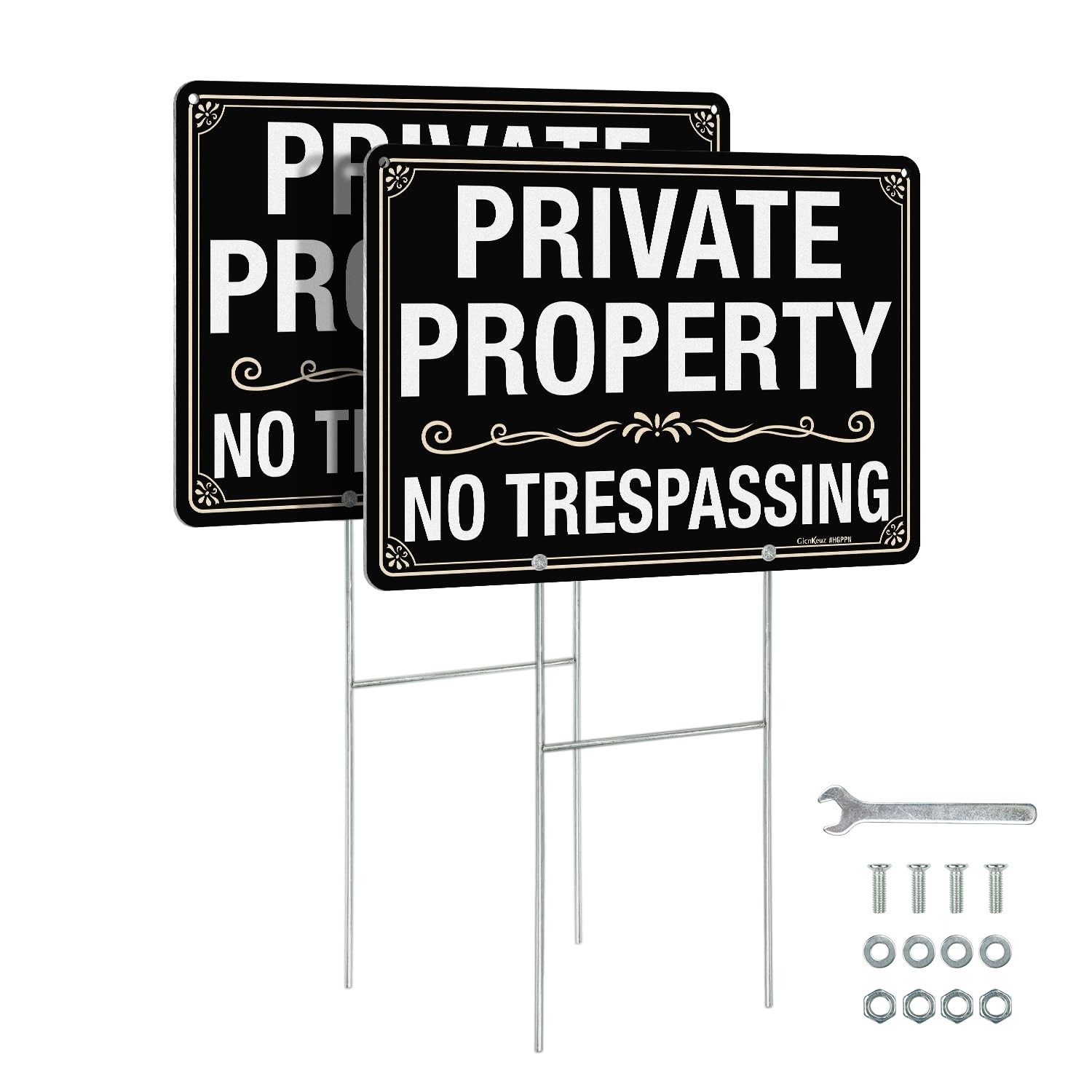 GicnKeuz Large No Trespassing Signs Private Property Sign with H-stakes, 14&Prime;