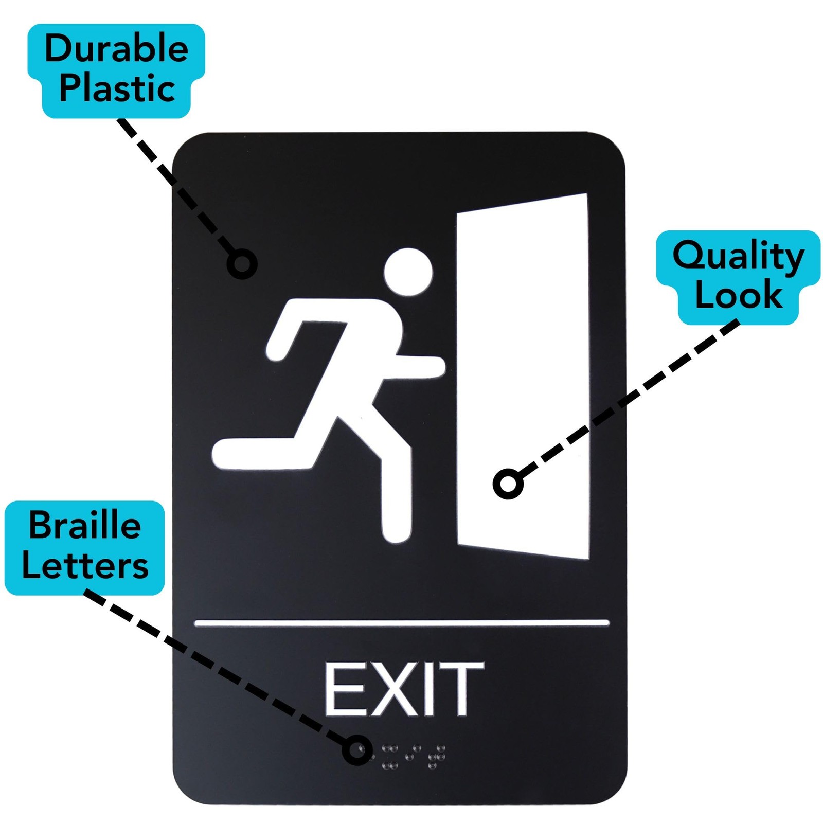 6×9 Inch Exit Door Sign Black ADA Compliant Braille Lettering High Visibility