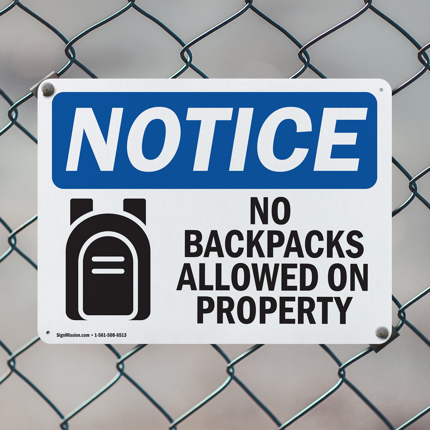 (2 Pack) No Backpacks Allowed On Property OSHA Notice Sign Decal Metal Plastic