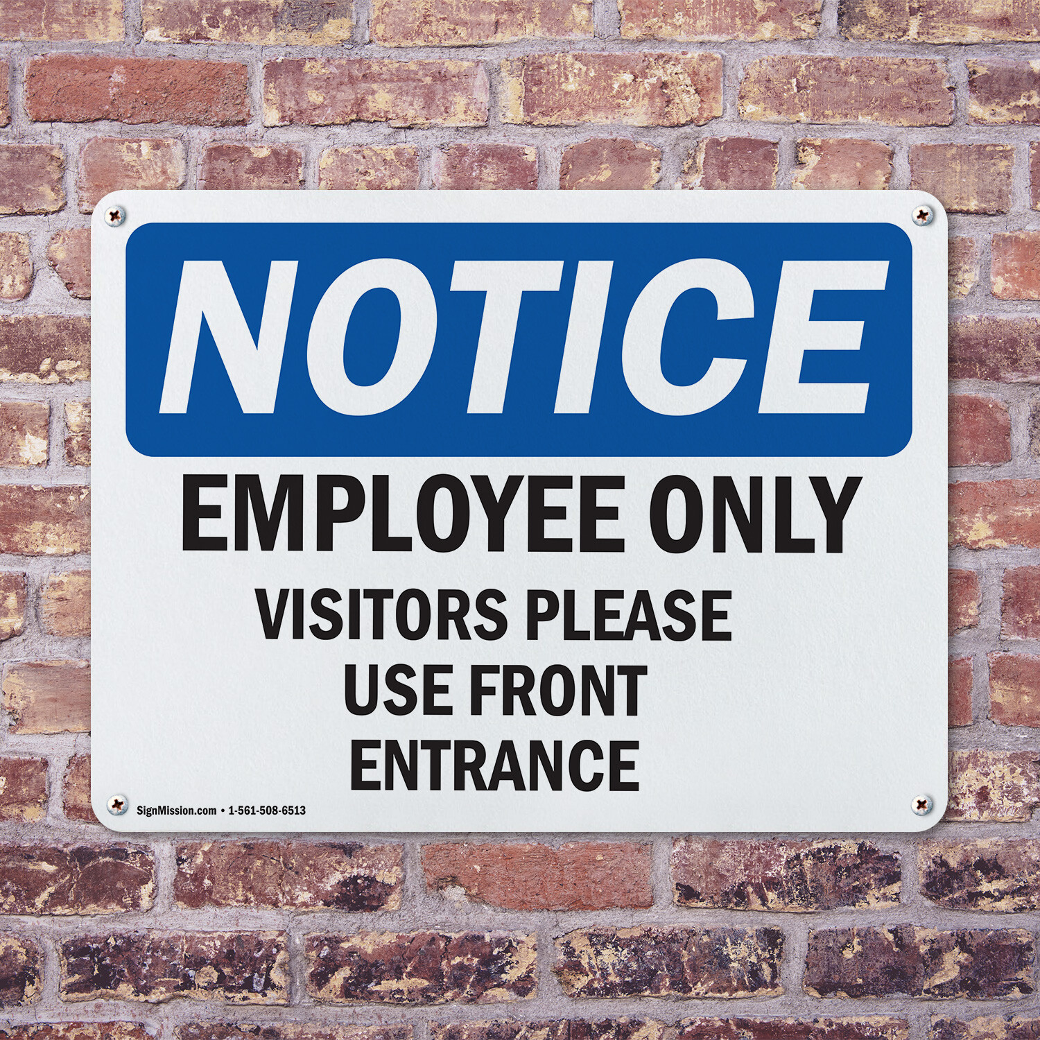 (2 Pack) Employees Only Visitors Please Use Front Entrance OSHA Notice Sign