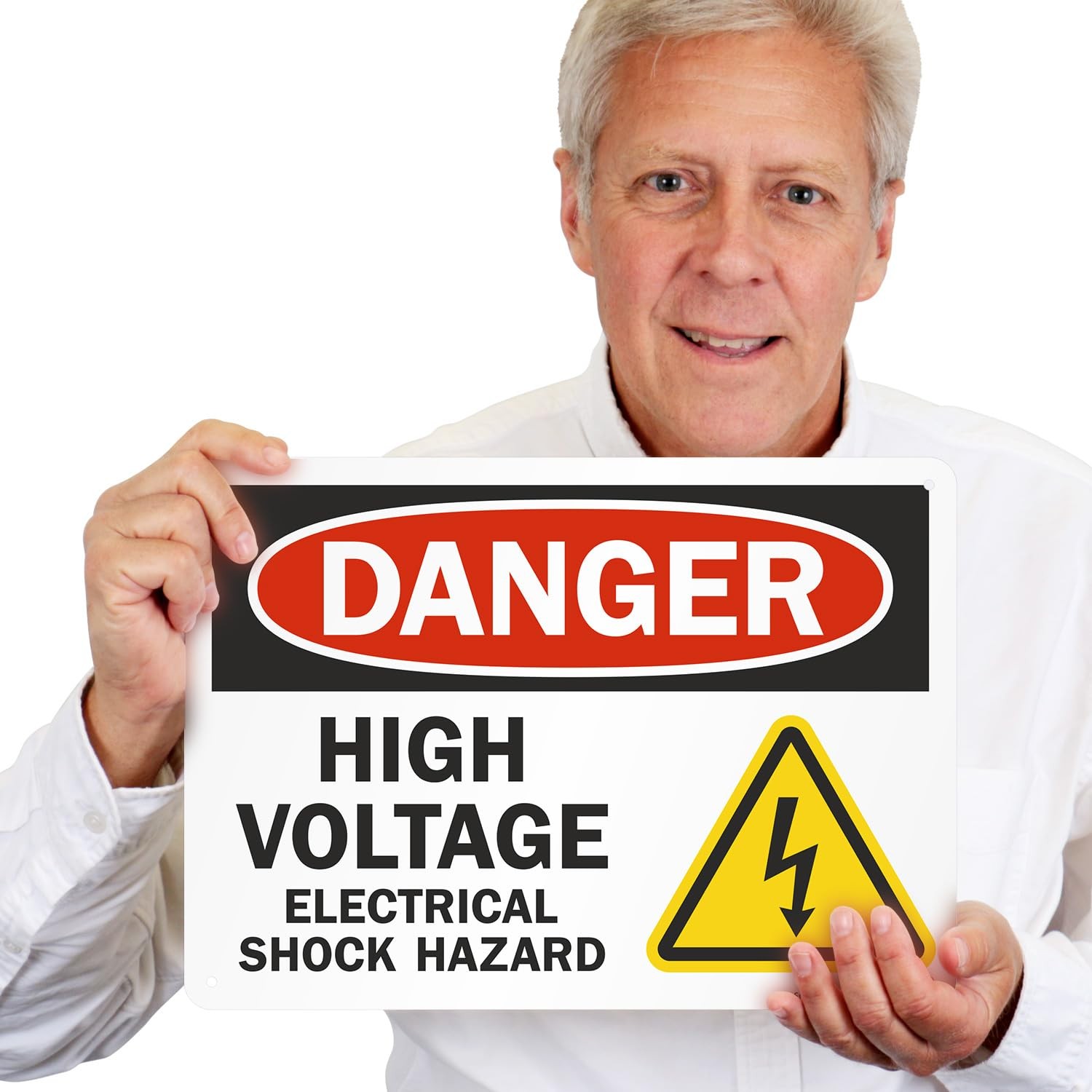 10 x 14 inch “Danger – High Voltage Electrical Shock Hazard” OSHA Metal Sign …