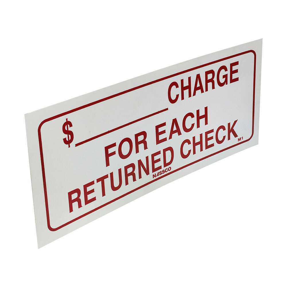 9 » x 4 » Store Sign 2 Pc Waterproof Plastic Charge For Each Returned Check Sign