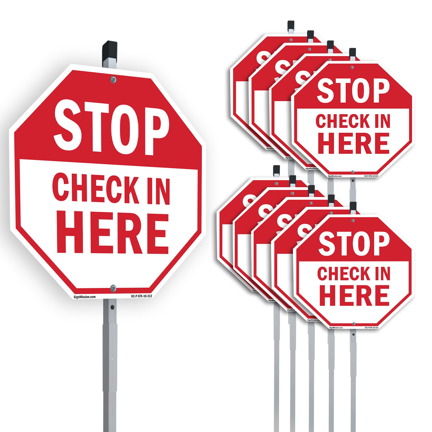 Stop Check in Here Octagon Sign With Stake Weather Resistant UV Protected
