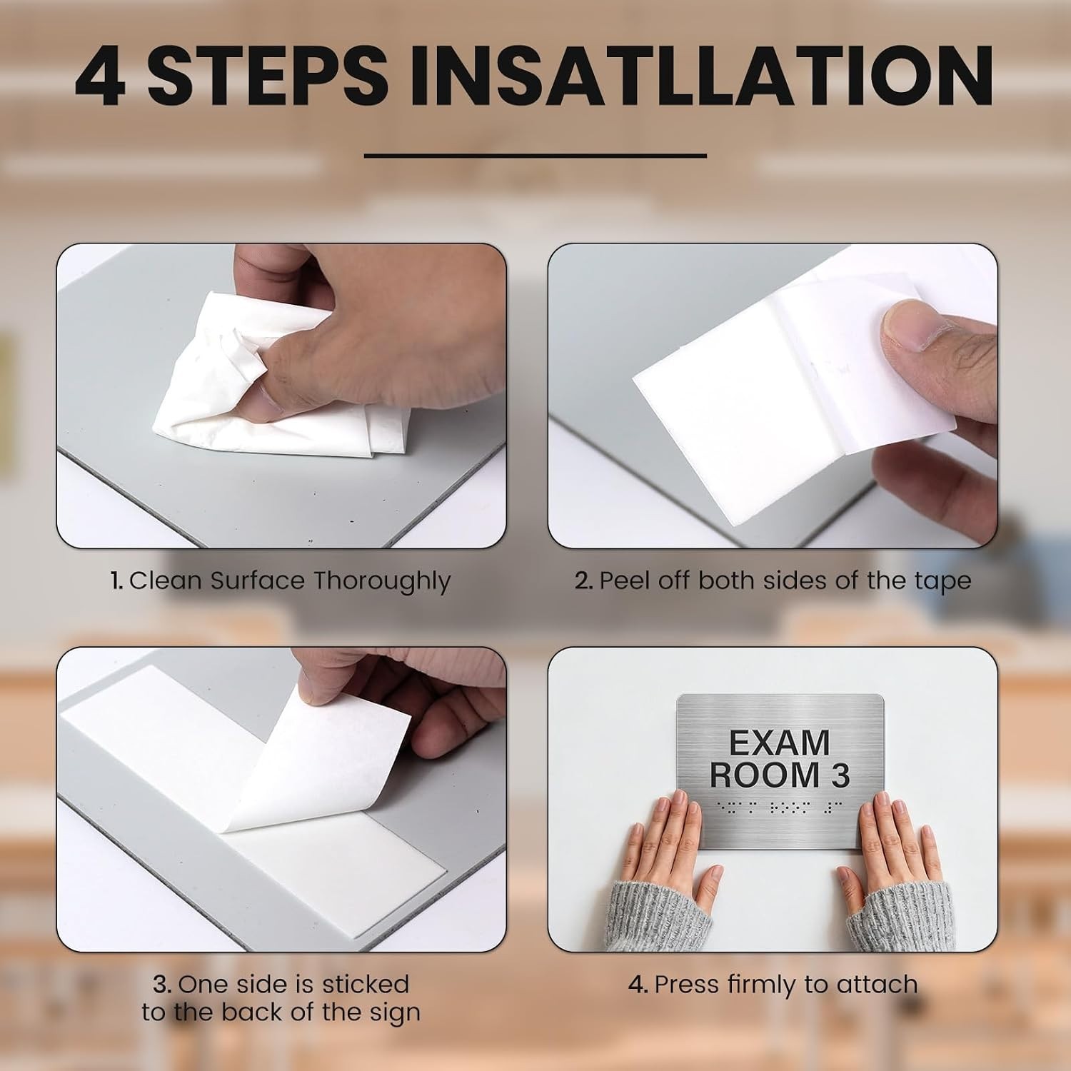 Durable Braille Door Signs for Exam Rooms – 4 Pack, Easy Wall Mount Installation