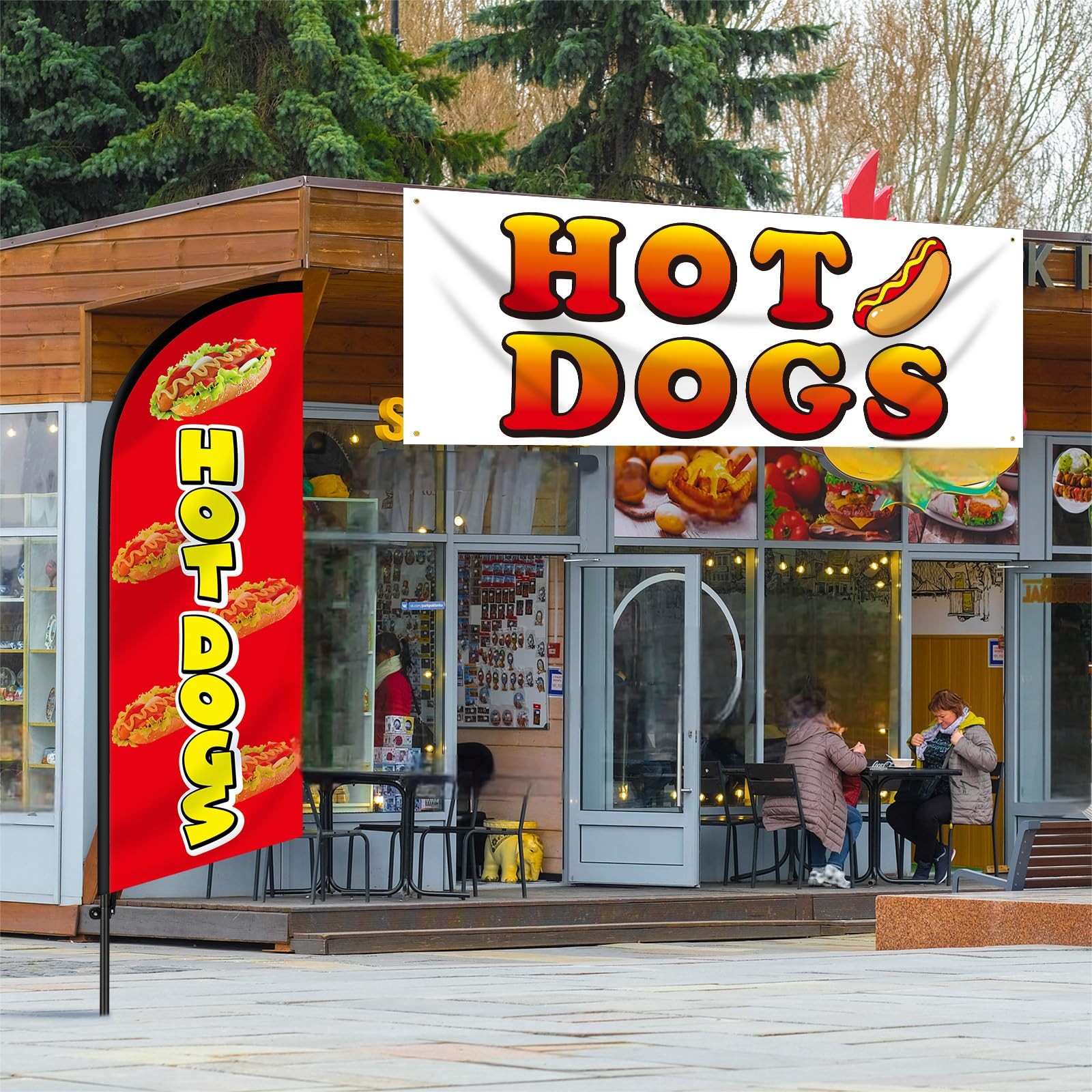 Hahafelt 2 Pcs Hot Dogs Flag Set 7 ft Swooper Advertising Feather Flag for Bu…