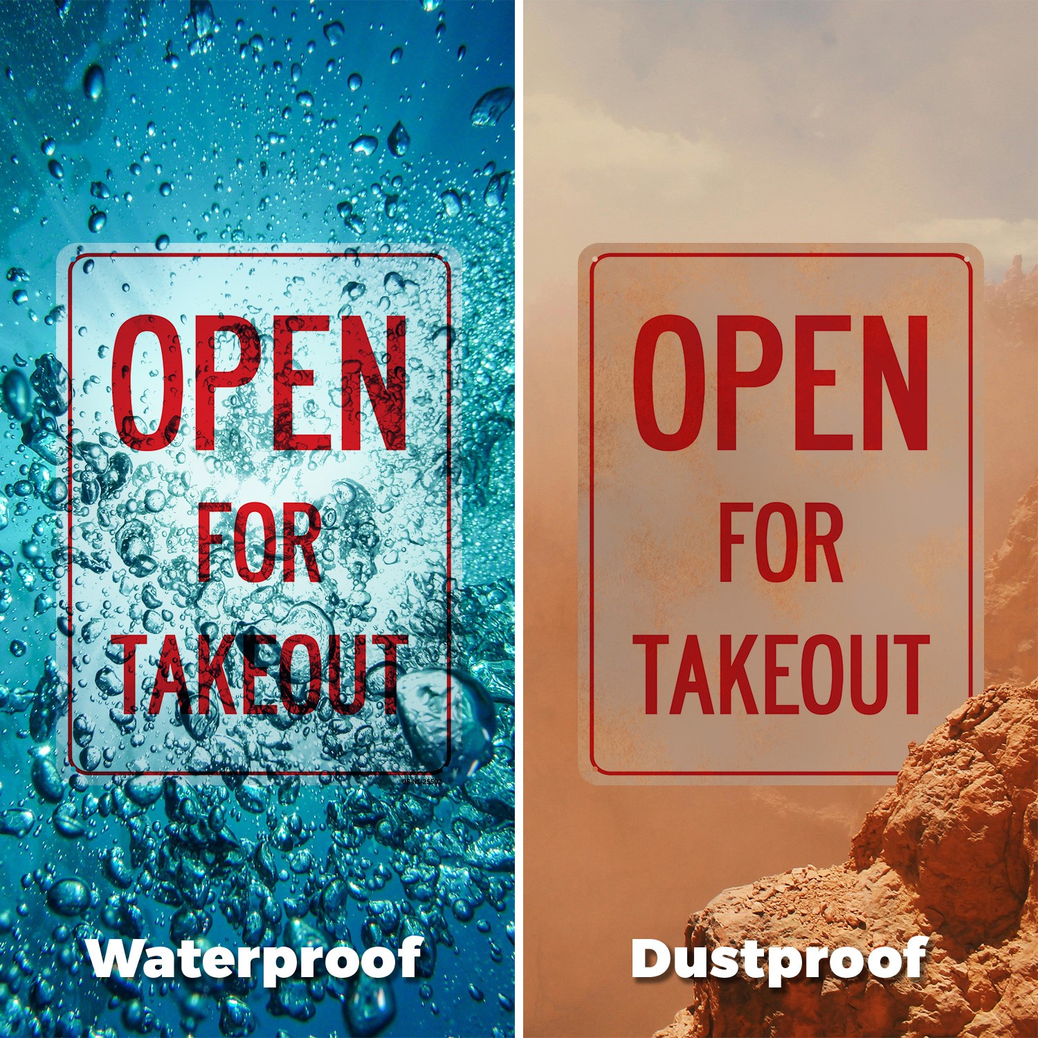 Open For Takeout Public Safety Sign Metal, Plastic, Or Decal – 5 or 10 Pack