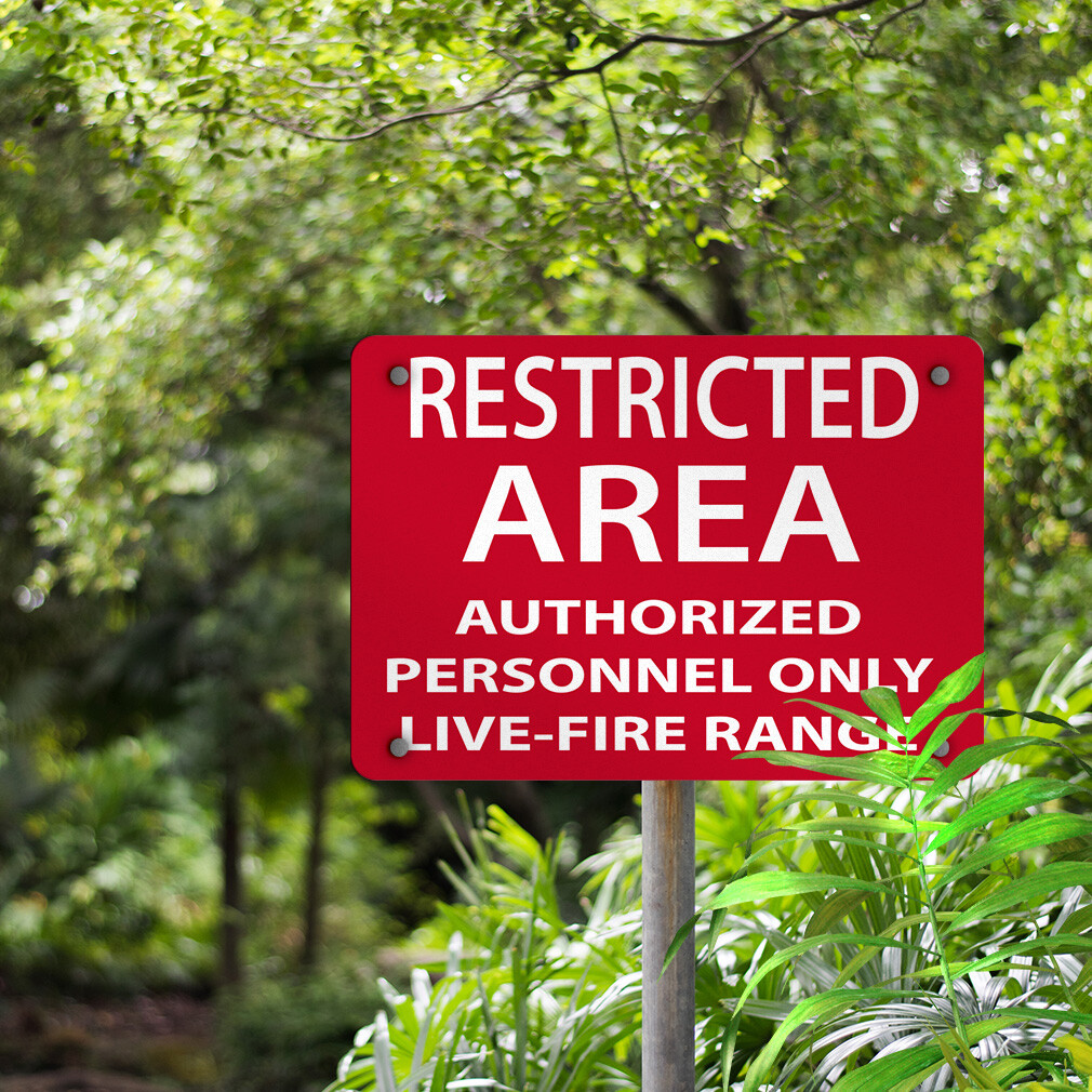 Horizontal Metal Sign Restricted Area Authorized Personnel Only Live-Fire Range