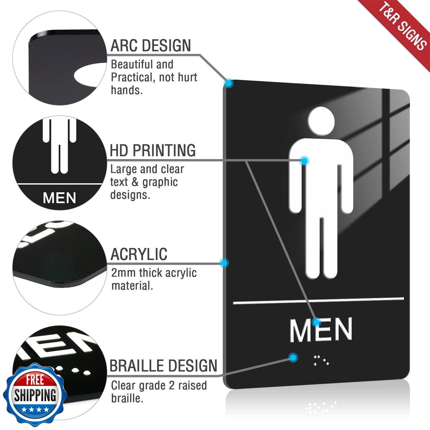 TandR Men Women Signs for Business – 2 Pack – 9 x 6 Inches Acrylic, ADA Compl