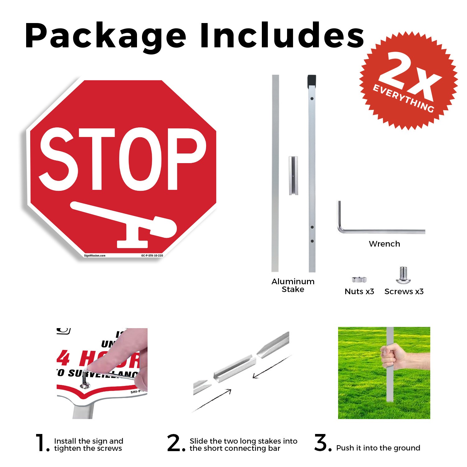 Stop Octagon Sign With Stake Weather Resistant UV Protected for Workplace