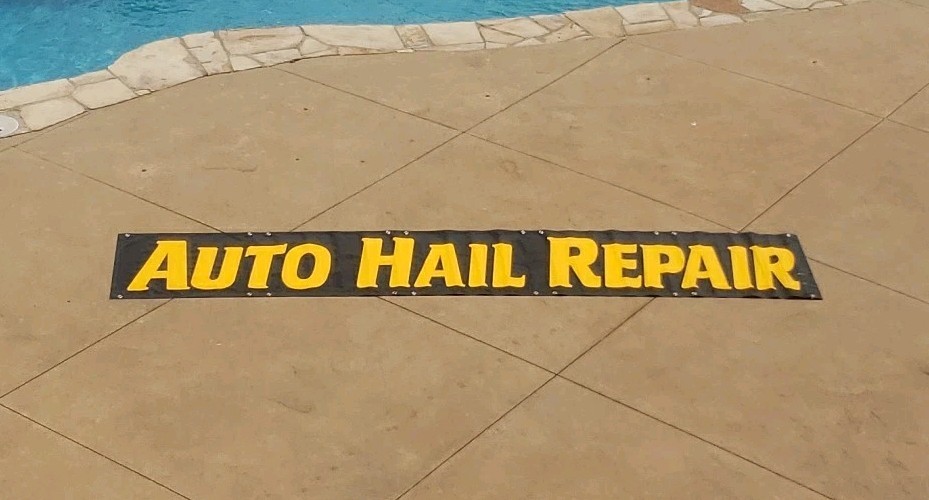 Vinyl Banner Auto Hail Repair Car Body Shop BLACK & Yellow PRE-OWNED 22&Prime; X 119&Prime;
