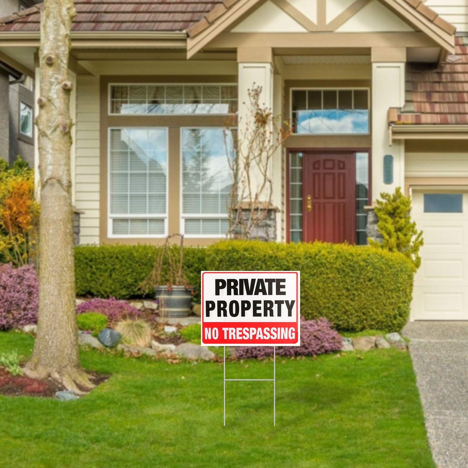 2 Pack Private Property No Trespassing Signs with Metal Wire H-Stakes, 12 » X 9&prime;