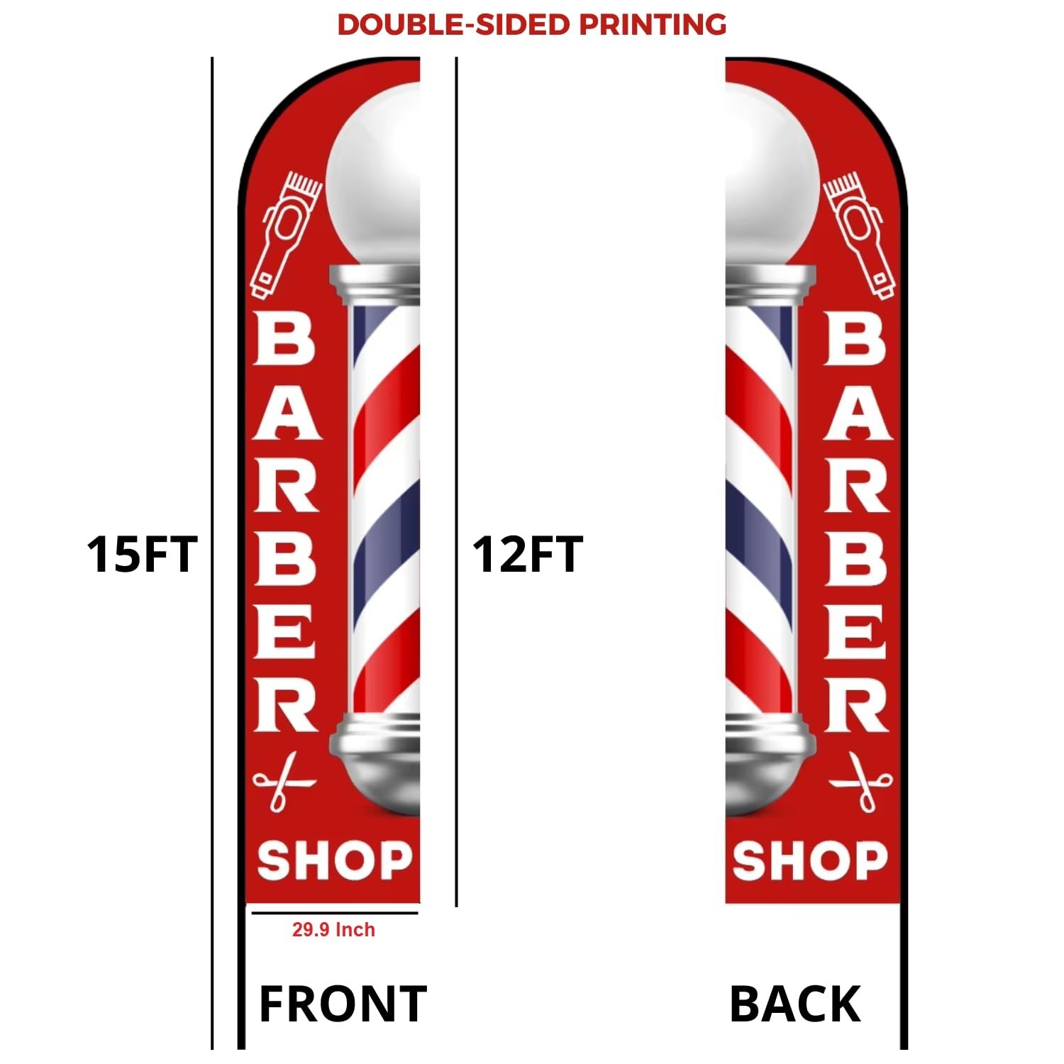 15ft Barber Flag for Outdoor Advertising, Eye-Catching Feather Banner, Salon Sig