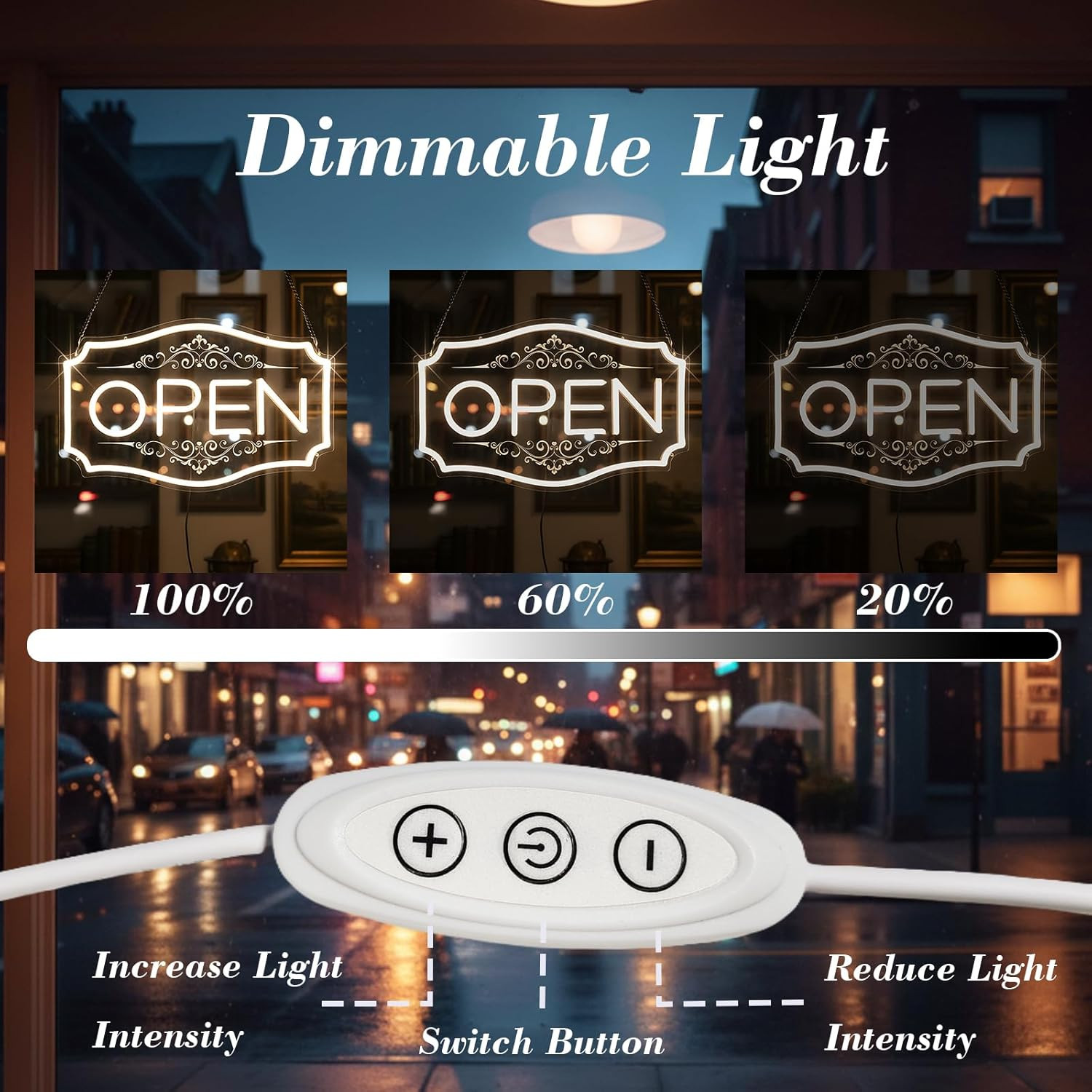 Dimmable 22&Prime; LED Neon Open Sign – Warm White for Storefronts & Windows