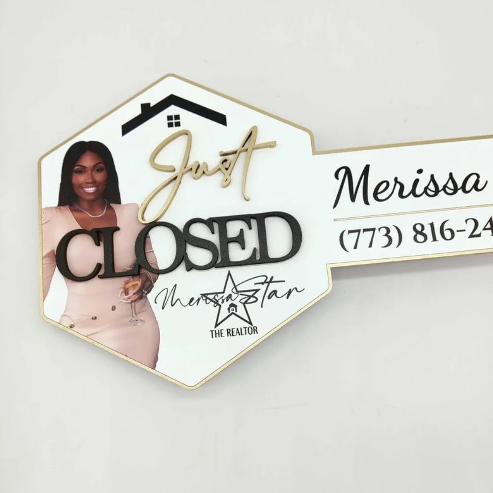 Custom Just Closed Sign with Photo 3D Key Sign Key Realtor Closed Sign