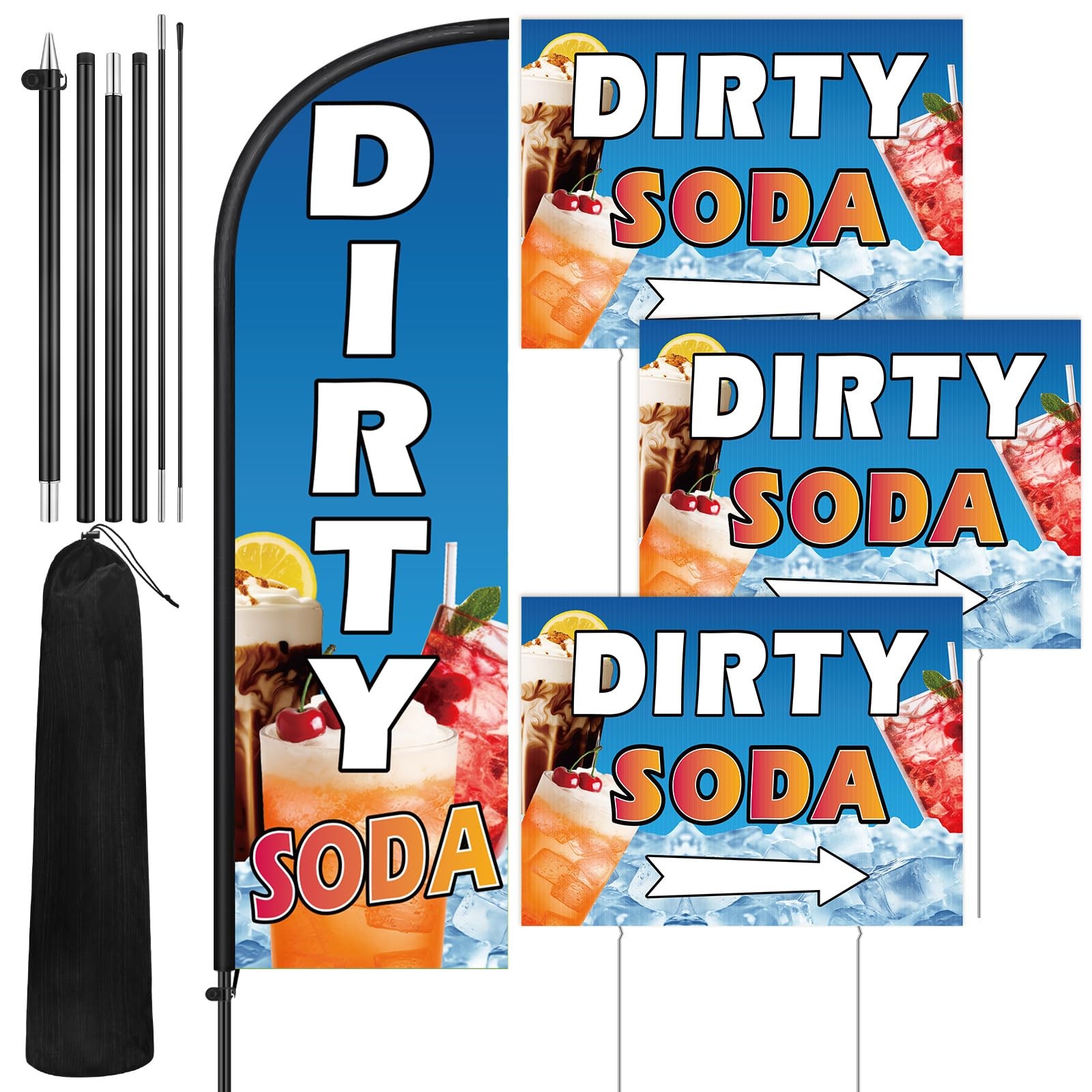 Hahafelt 3 Pcs Dirty Soda Shop Sign 1 Pcs 7 Ft Dirty Soda Feather Flag Pole Kit