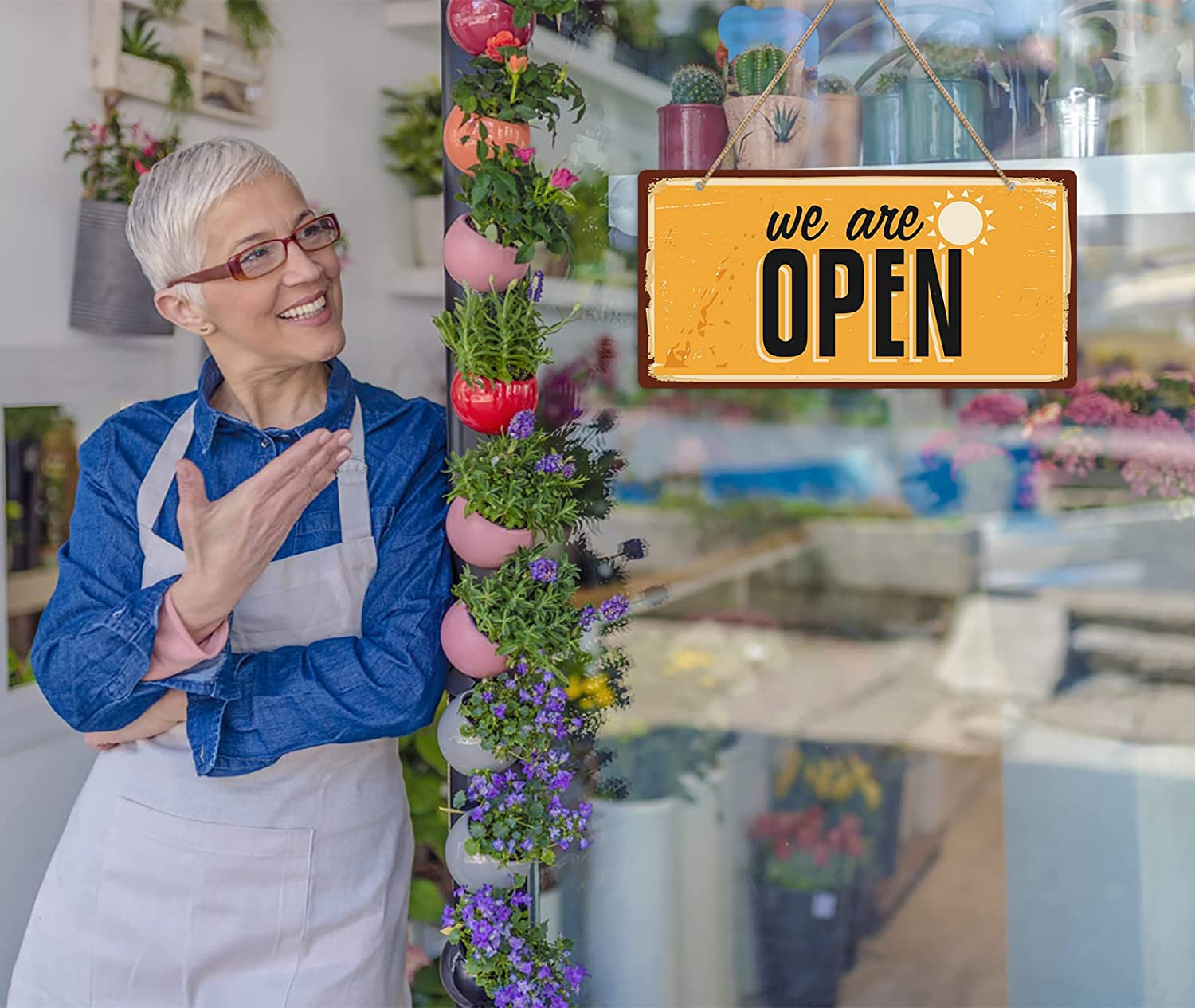 Double Sided Open/Closed Signs – 12&Prime; x 6&Prime; Business Hours Signs for Window/Door
