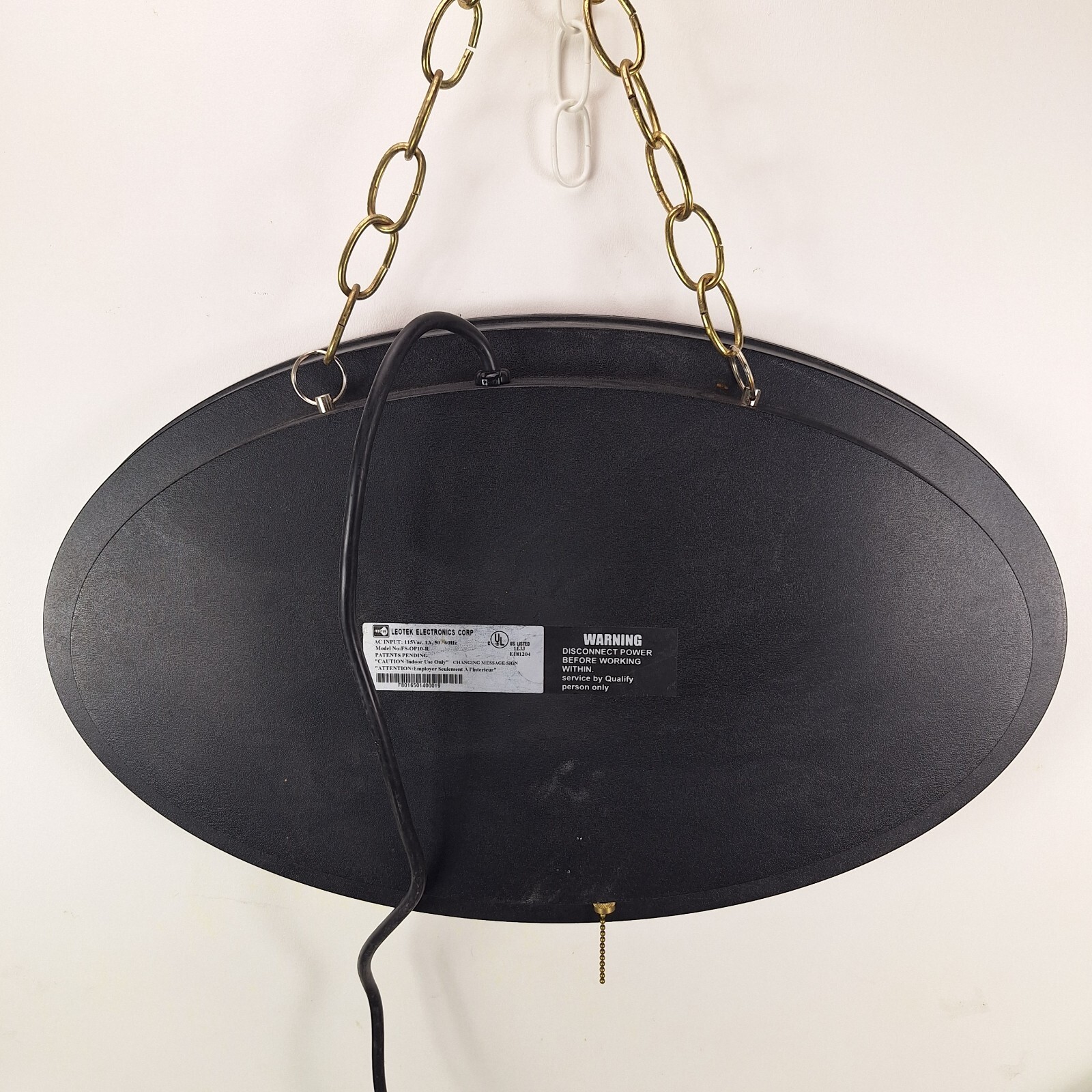 Vintage LED Electric Open Sign 21&Prime; x 13&Prime; Oval Shaped With Pull Chain