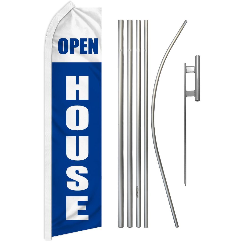 « OPEN HOUSE » Advertising Super Flag & Pole Kit real estate bw