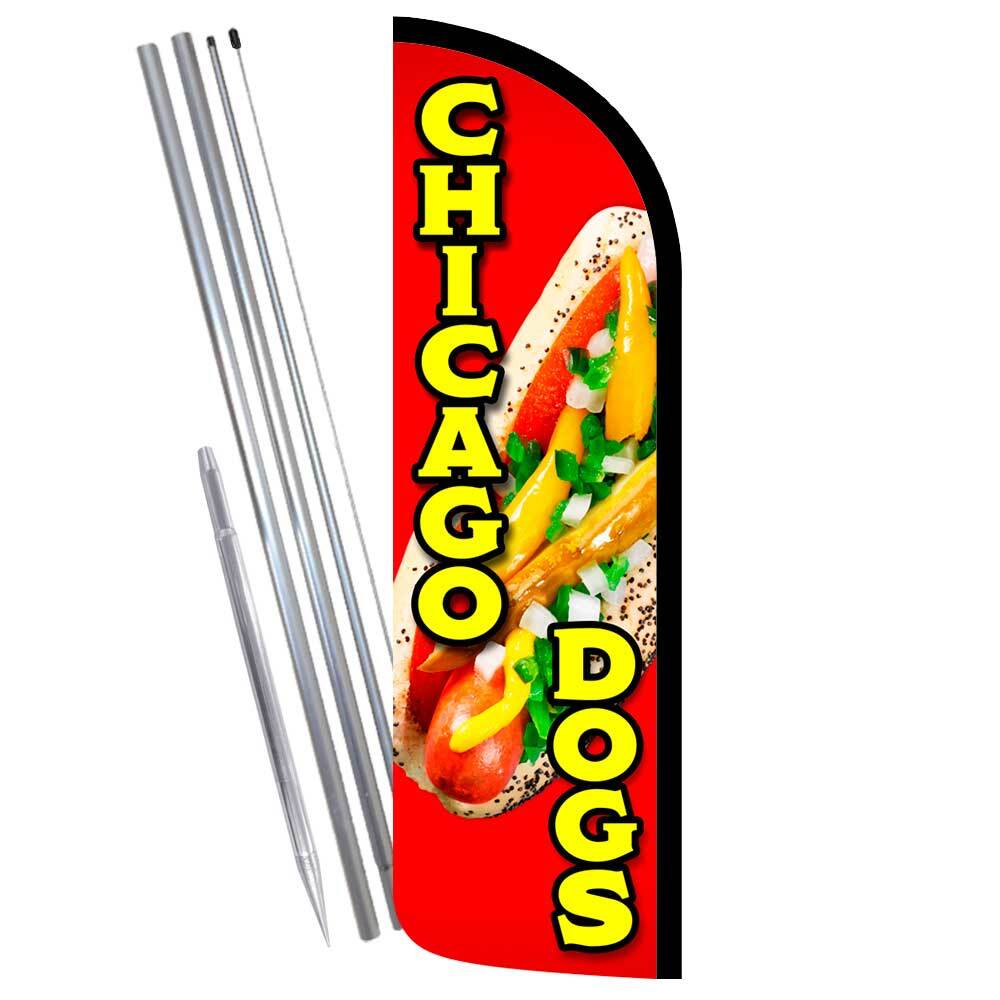 Chicago Dogs Premium Windless Feather Flag Bundle (Complete Kit) OR Optional Rep