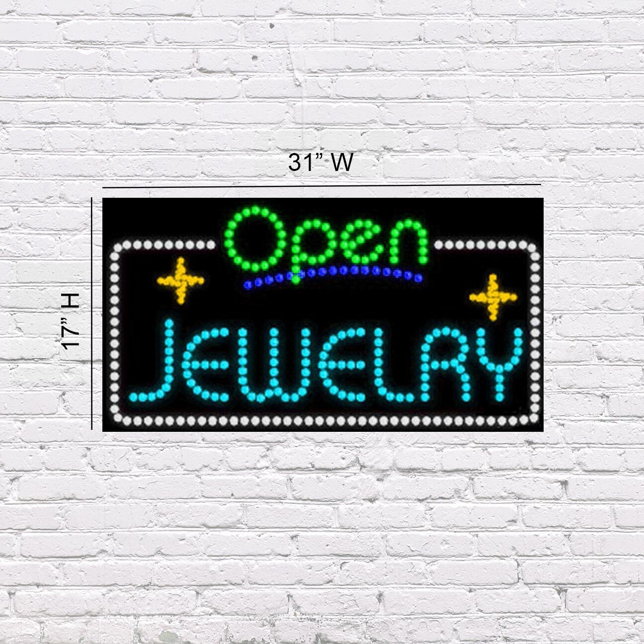 LED Open Jewelry | Light-up Sign | 31&Prime;W x 17&Prime;H x 2&Prime;D