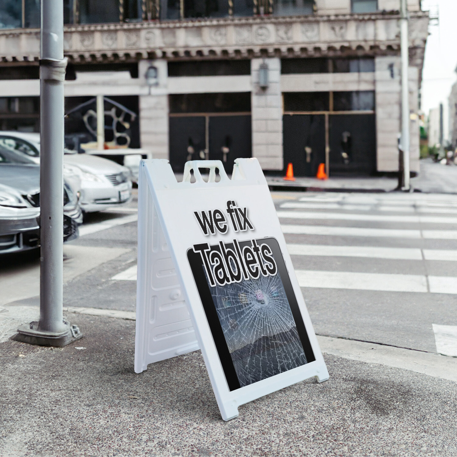 A-frame Sidewalk We Fix Tablets 24&Prime; x 36&Prime; Double Sided A-Frame Sidewalk Sign