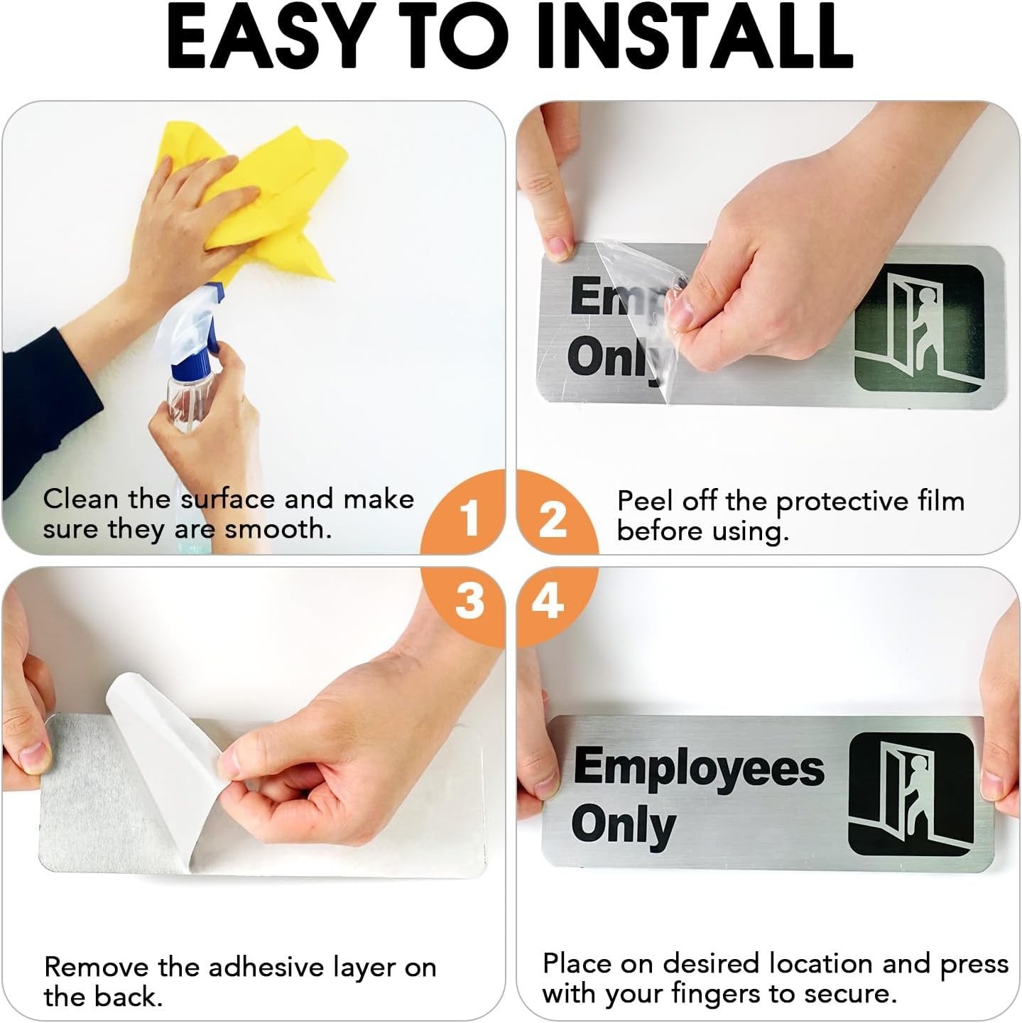 Faittoo Employees Only Sign, (4 Pack) 9 X 3 Inches Informative Rust Free Brus…