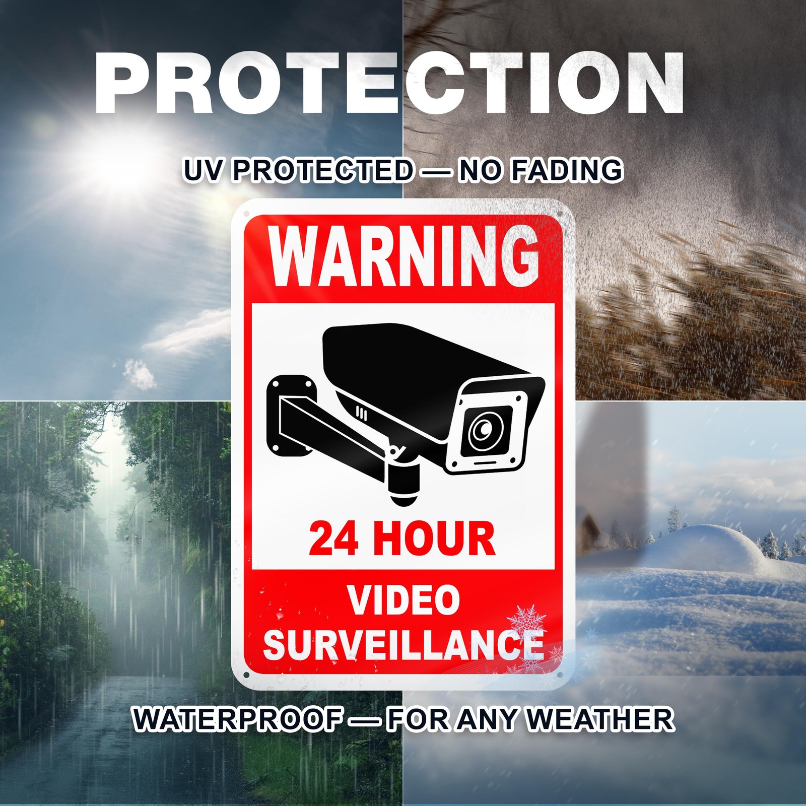 24 Hour Video Surveillance Sign 7×10 Aluminum 2 Reflective Weatherproof Security