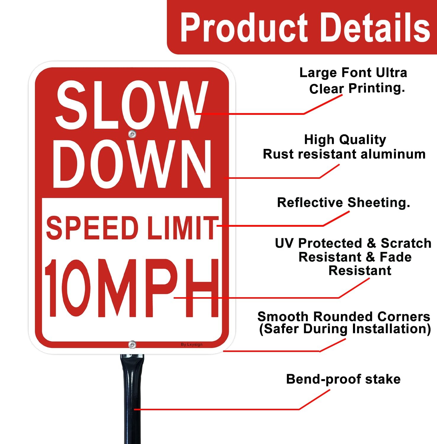 14×10 Inch Slow Down Speed Limit 10 MPH Sign with 36 Inch Metal Stakes 2 PCS