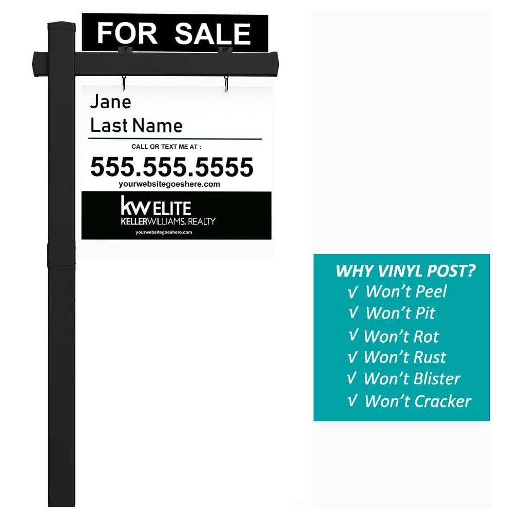Black Real Estate Sign Post Vinyl PVC Flat Cap 6ft. (4&Prime;x 4&Prime;x 72&Prime;) Realtor Sign