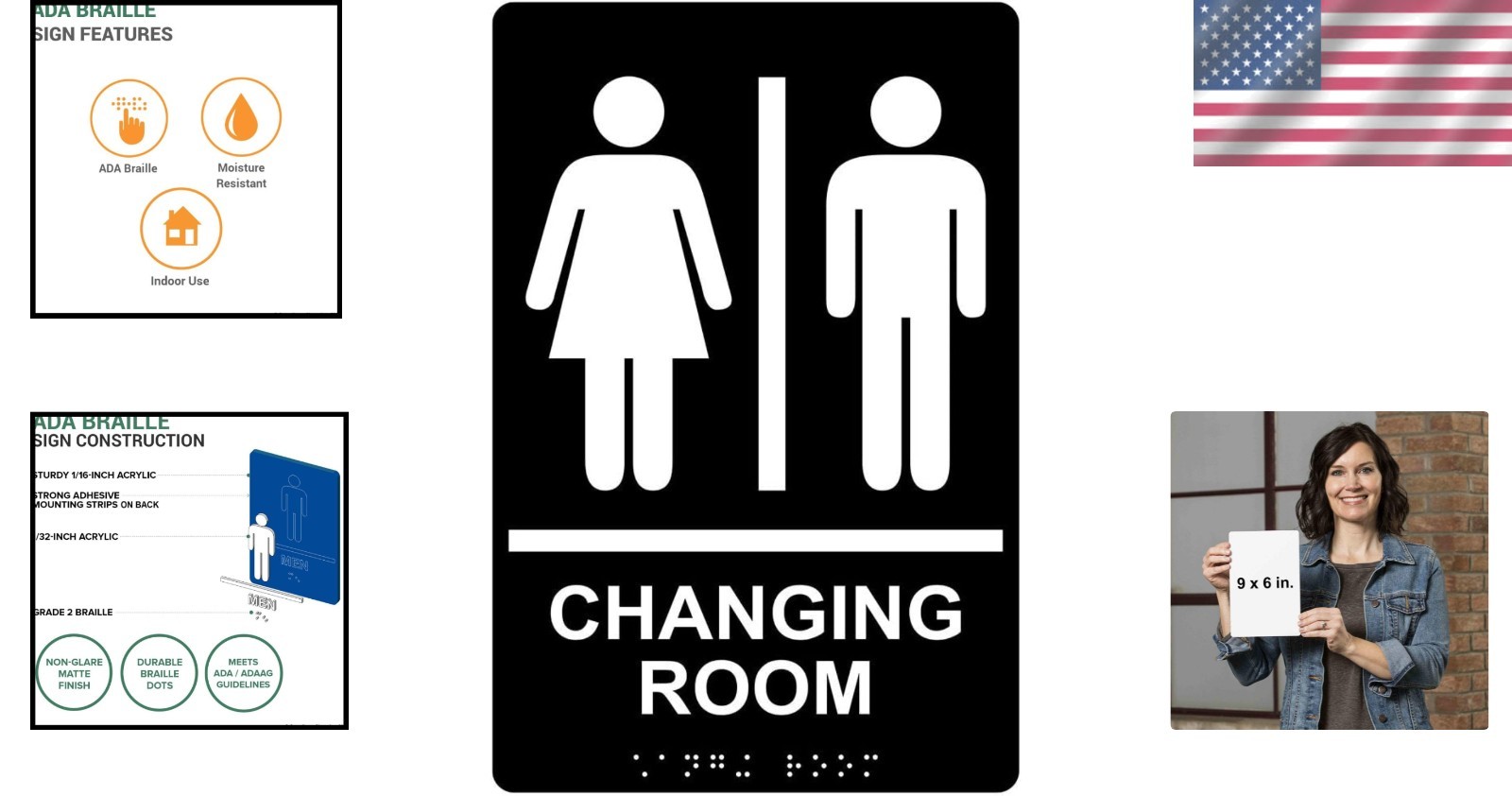 9×6 Inch Acrylic Changing Room Sign with Braille & Easy Mount Adhesive Strips