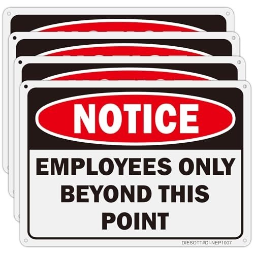4 Pack Employees Only Signs – 10×7 Aluminum Notice, No Customers Allowed, Easy M
