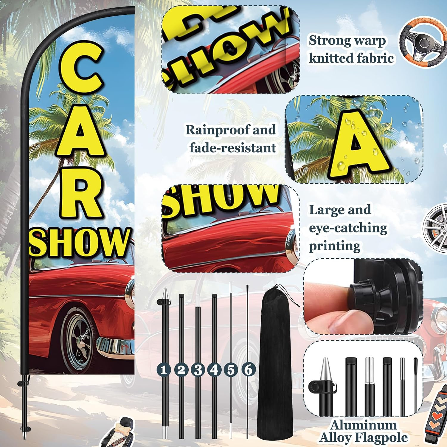 2 Pack Car Show Feather Flag 7 Ft Advertising Swooper Flag Sign Windless Car Sho