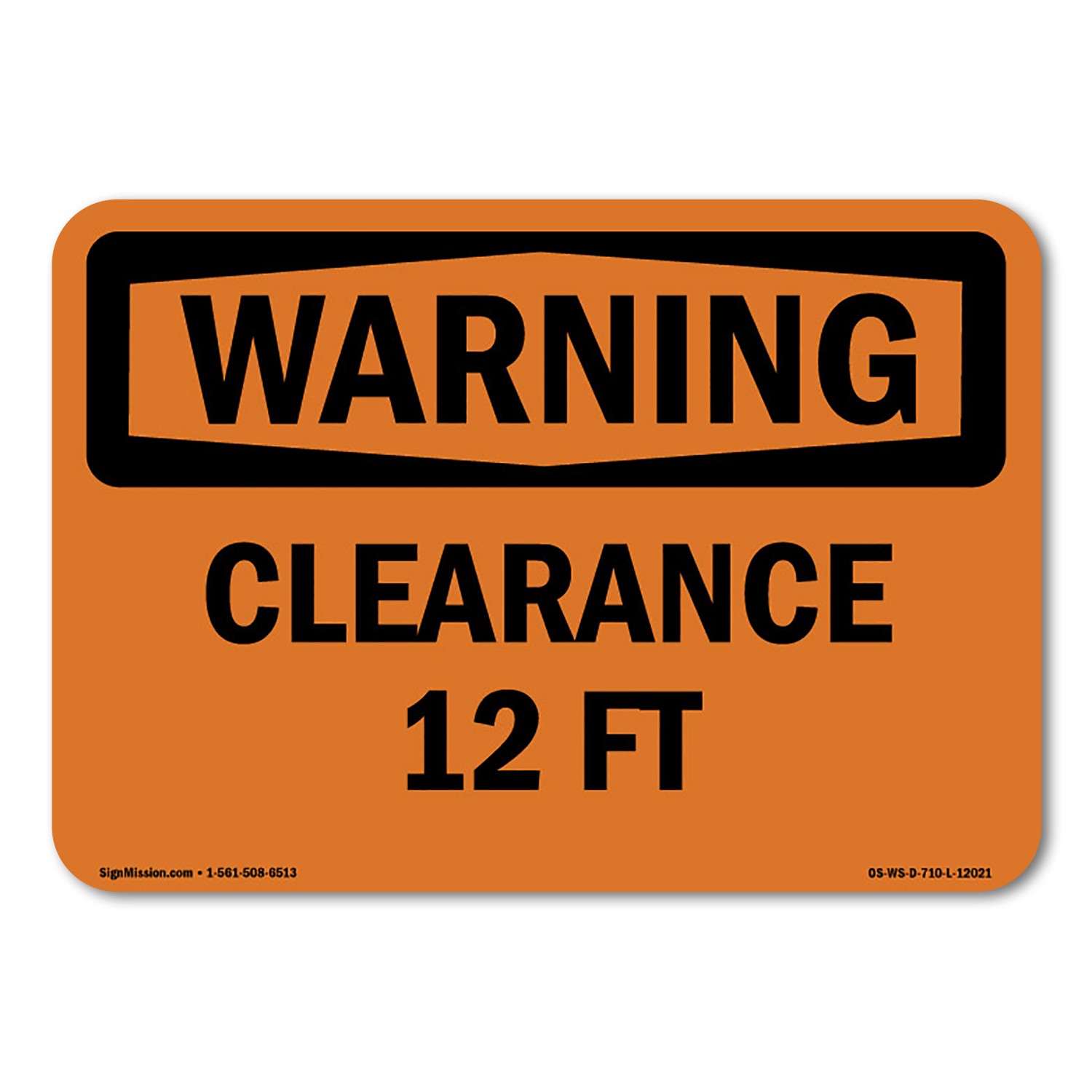 Clearance 12 Ft ANSI Warning Sign Metal Plastic Decal