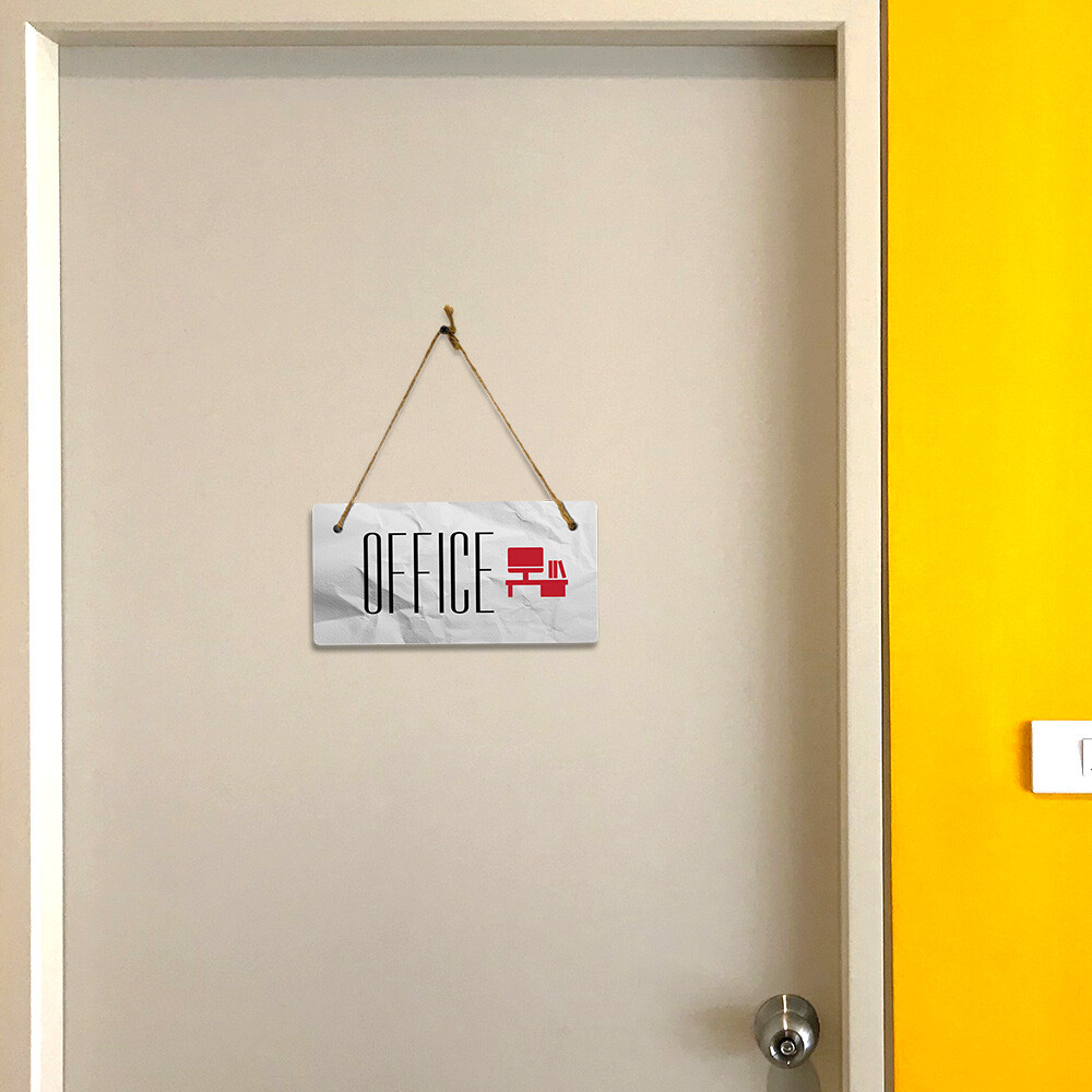 Office 5×10 Hanging Plus Wall or Door Sign | Rustic Twine