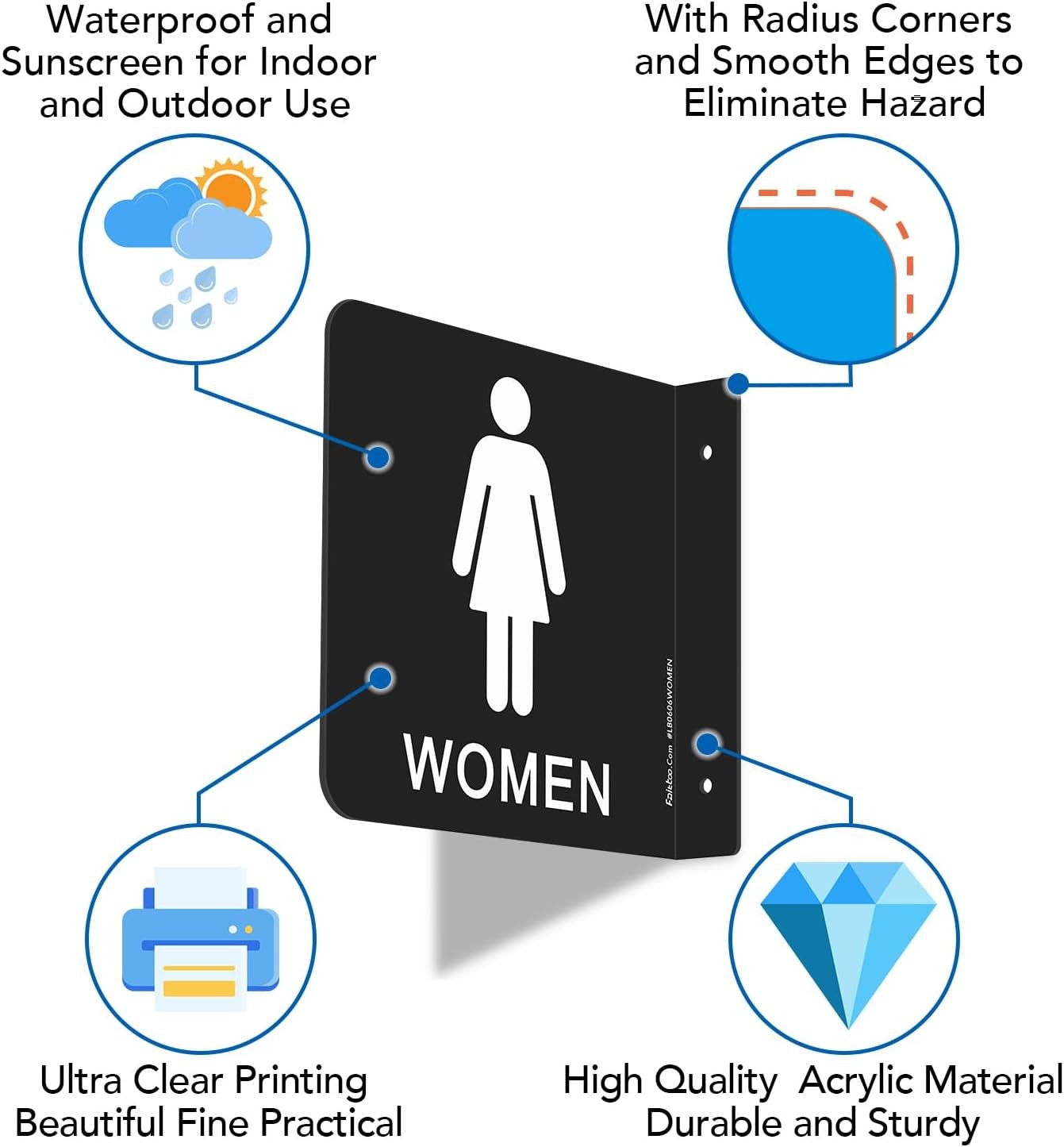 Restroom Sign, Bathroom Signs, (2 Pack) 6 x 6 Inches Acrylic Sign