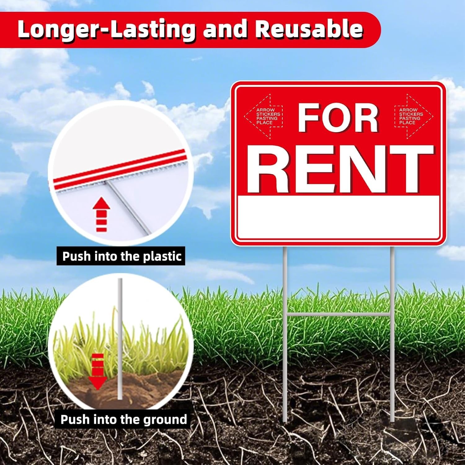 GXGGUS For Rent Signs with Stakes,1 PCS 17&Prime; x 13&Prime; Double-Sided Signs, H-Metal