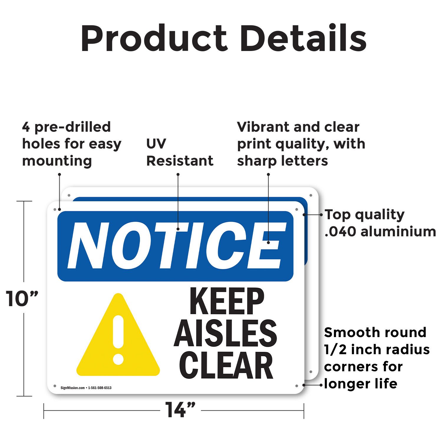 (2 Pack) Keep Aisles Clear OSHA Notice Sign Decal Metal Plastic