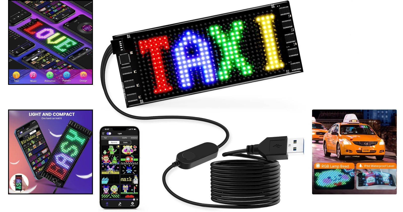 LED Sign for Car, 7 »x3 »Flexible LED Matrix Panel USB 5V Bluetooth Applicati…