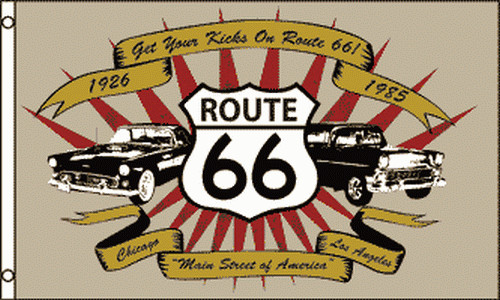 Historic Route 66 Flag 3×5 ft Cars US Highway Sign Shield States Get Your Kicks