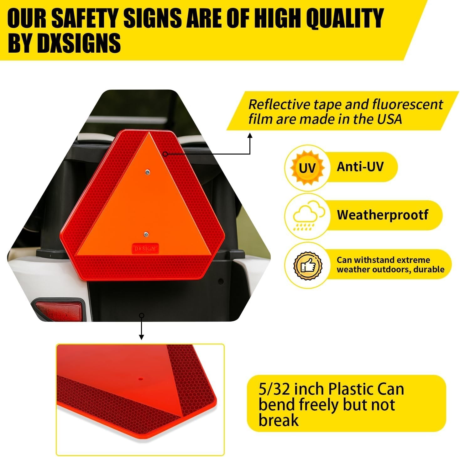 Slow Moving Vehicle Sign, Plastic DOT Slow Moving Vehicle Triangle Signs, SMV…