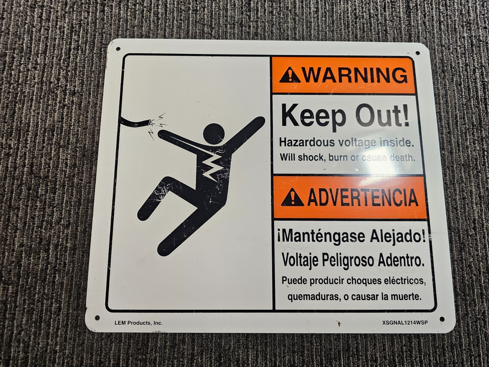 (QTY 3) LEM Products Inc. XSGNAL1214WSP 12&Prime; x 14&Prime; Warning Sign Bilingual Signage