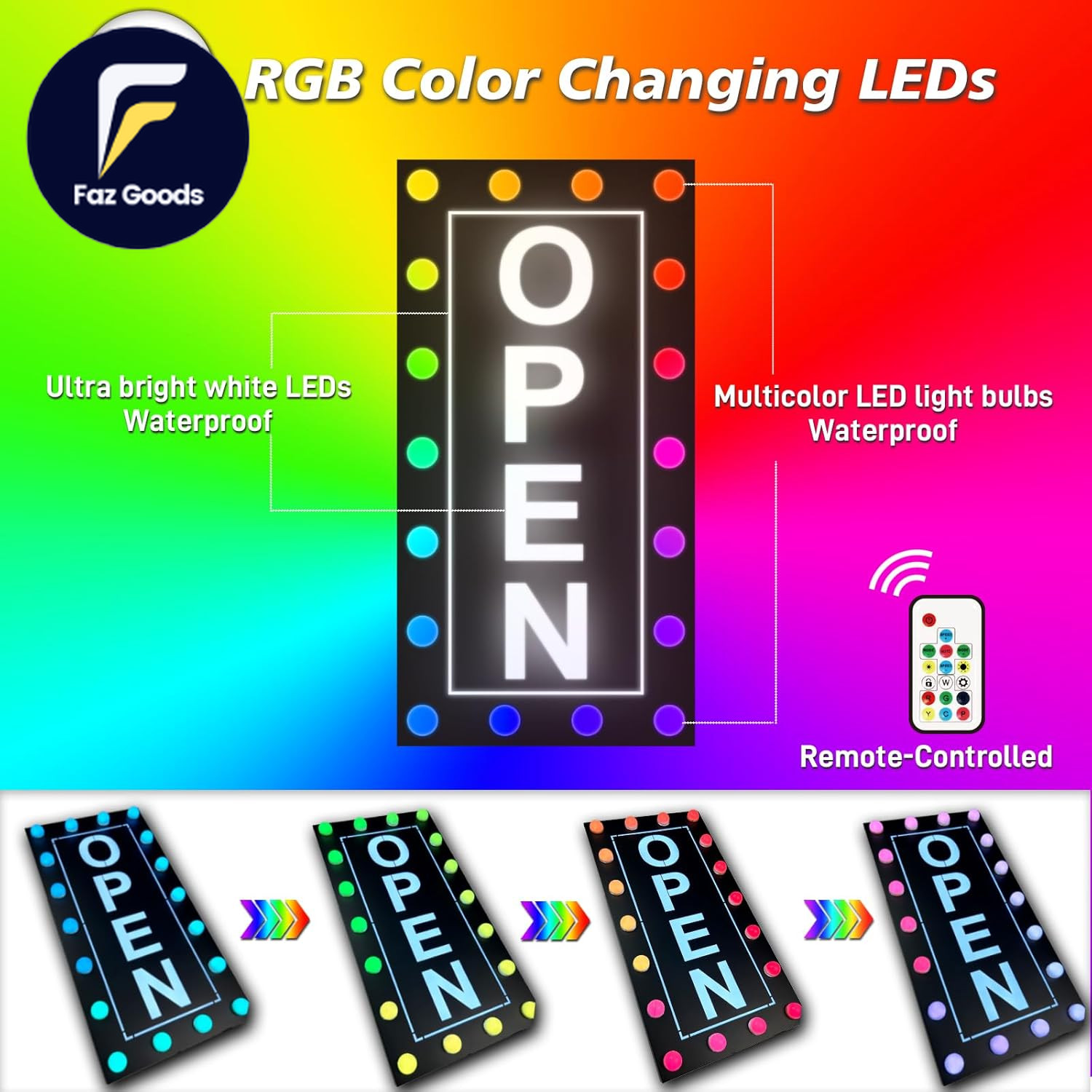 Outdoor Waterproof LED Open Sign for Business Ultra Bright Lighted Open Sign