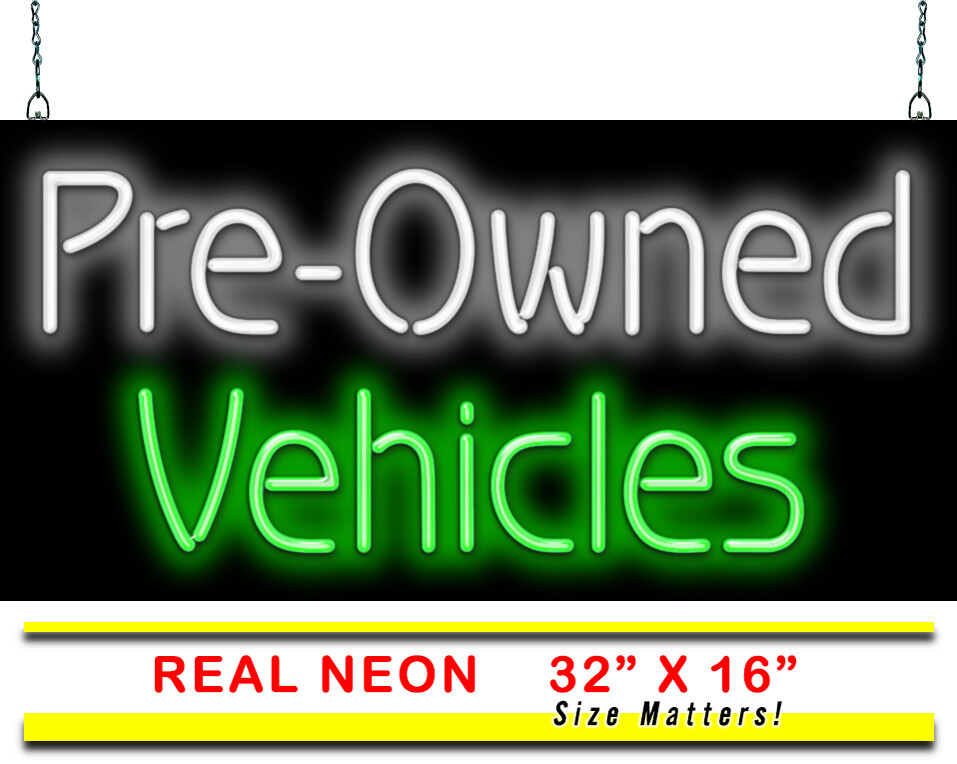 Pre-Owned Vehicles Neon Sign Jantec 32&Prime; x 16&Prime; Car Truck SUV Van Sedan